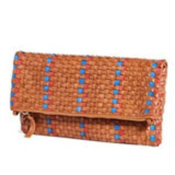 Clare Foldover Clutch with Tabs, Natural Woven